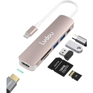 【互換品】USB C ハブ アダプタ 6-in-1 マルチポート Type-C 85W PD充電 4K HDMI SD MDM(Rose Gold)