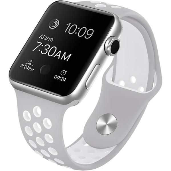 アップルウォッチ バンド ベルト シリコン製(グレー x 白,  Lサイズ(42/44/45/49ｍ...
