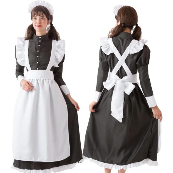 メイド服 コスプレ エプロン 英国風 上品 ロングスカート コスチューム( ブラック,  3XL)