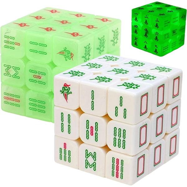 麻雀牌型 キューブパズル マージャン 立体パズル( 白・夜光緑)