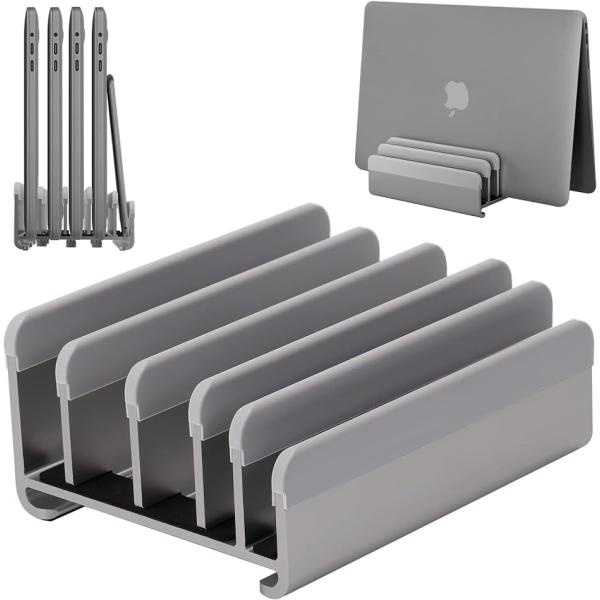 縦置き 最大5台 デバイス 収納 ノートパソコンスタンド 調節可能( グレー,  7.3x13.3x...