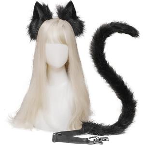 猫耳 きつね耳 しっぽ 尻尾 セット カチューシャ コスプレ 仮装( ブラック)｜zebrand-shop