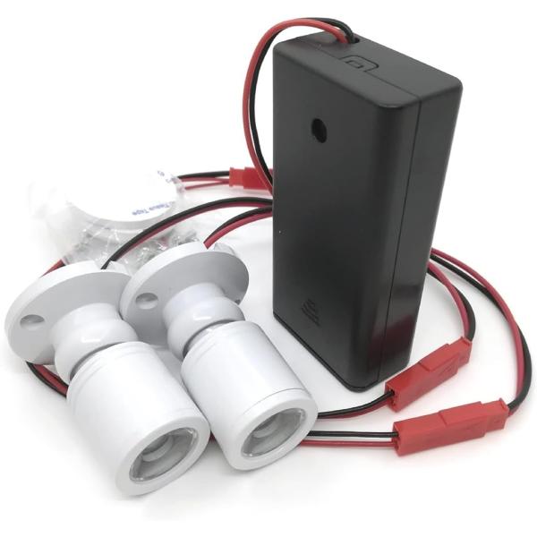 ミニ LED スポットライト 小型 2灯 電池式 角度調整 ホビーライト フィギュア プラモデル 模...