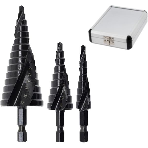ステップドリル タケノコドリル 六角軸 スパイラル 穴あけ 3本セット(Black,  4-32mm...