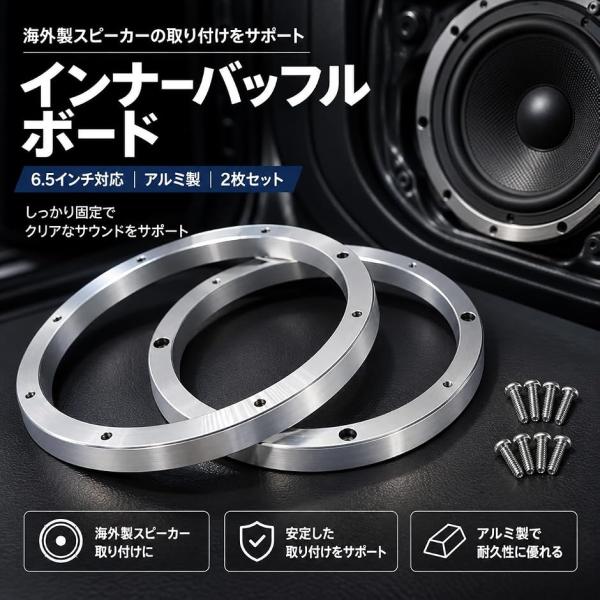 【互換品】 汎用 インナーバッフルボード 6.5インチ アルミ製 2枚セット 海外製スピーカー 対応...