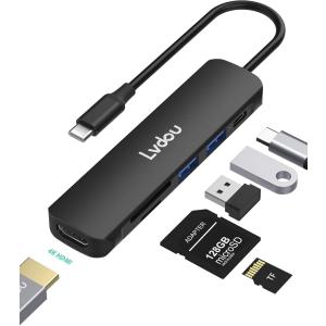 【互換品】USB C ハブ アダプタ 6-in-1 マルチポート Type-C 85W PD充電 4K HDMI Micro MDM(Black)