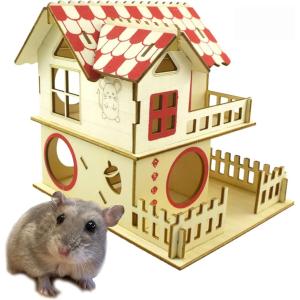 小動物 ハムスター 隠れ家 2階建て ハウス 小屋 遊び場 プレイハウス はしご 木製 運動不足解消 ストレス発散 Aタイプ赤 MDM