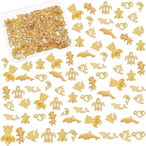120個 レジン封入物 メタルパーツ 亀 チャーム 封入素材 ゴールド( 海洋動物)
