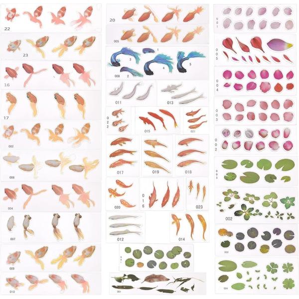 37枚 ステッカー レジン封入用 シート デコ素材 透明シート( 金魚)