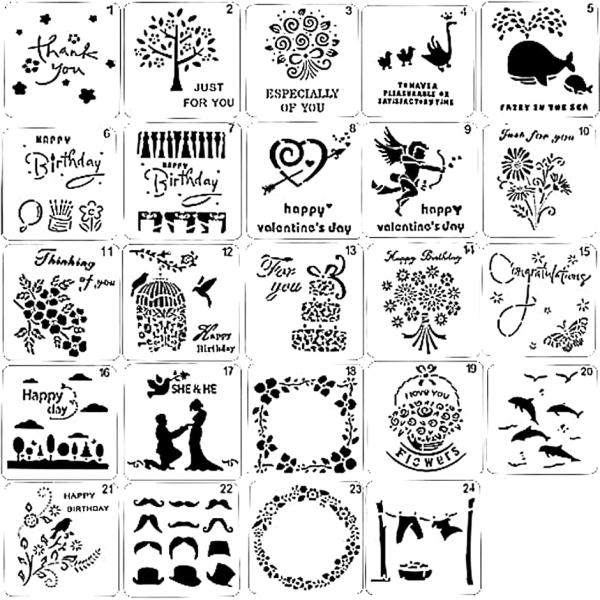 ステンシルシート イラスト 手帳 描写 テンプレート ステンシルプレート( 24枚セット)