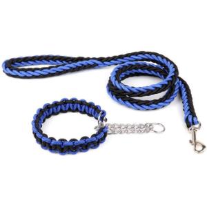 犬 パラシュートコード リード首輪セット パラコード ハーフチョーク MDM( ブルー＋ブラック,  M)｜zebrand-shop