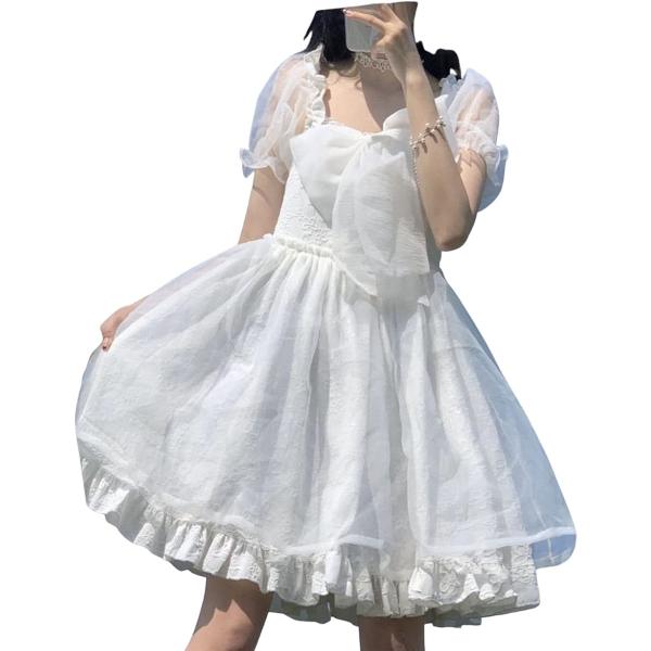 レディレイジー ロリータ ゴスロリ 半袖 シフォン ワンピース リボン ドレス コスプレ ひざ上(ホ...