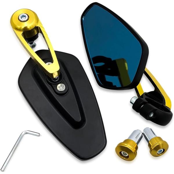 【互換品】 汎用 22mm 7/8 オートバイ ハンドル バーエンド バックミラー(ゴールド,  ワ...