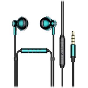 【互換品】マイク付きイヤホン 有線 マスクでもクリアな音声 パソコン用イヤホン イヤフォン 有線イヤホン テレワーク(ブルーグリーン)