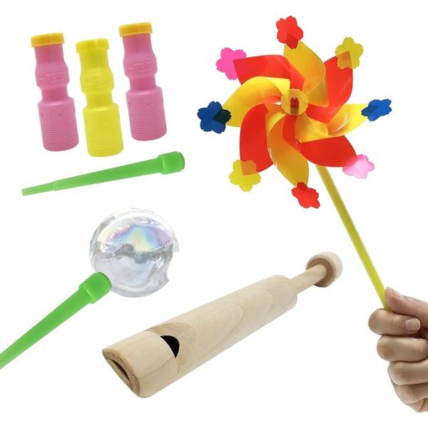 なつかし民芸玩具セット 吹く おもちゃ 民芸品 昔のおもちゃ( 笛、風車、しゃぼん玉)