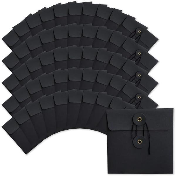 ディスクケース クラフト 紙 CD ハトメ紐付 無地 厚紙 13x13cm (ブラック,  50枚セ...