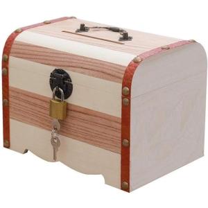 貯金箱 鍵付き 宝箱 小物入れ お札 おもしろ アンティーク 木箱レトロ