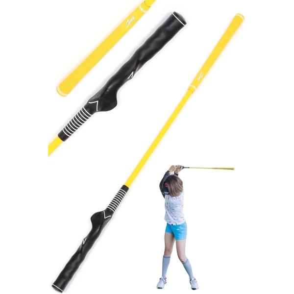 ゴルフ練習 軽量シャフト 運動 スティック スイング練習器 室内練習 イエロー( 黄,  83cm)