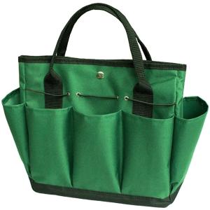 ガーデンツールバッグ 大容量 トロピカル柄 耐久性のある多用途ツールバッグ ポケット9つあり(濃い緑色)