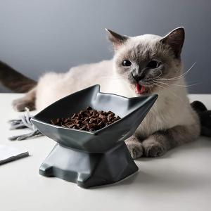 猫 えさ 皿 食器猫 フードボウル 猫頭の形 ペット 陶器( グレーグリーン)｜zebrand-shop