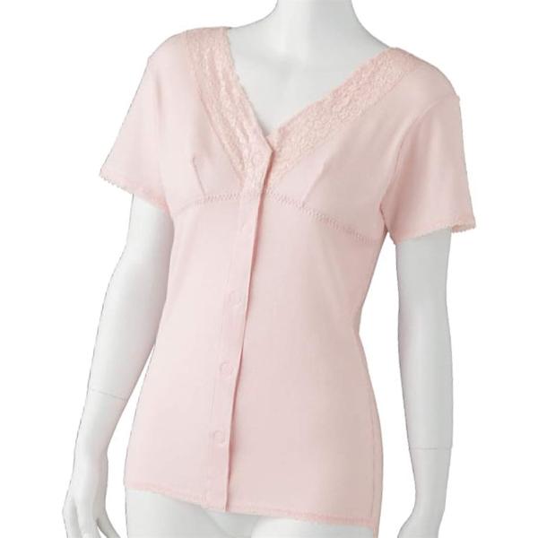 介護肌着 婦人 カップ付き 前開き ワンタッチテープ 介護用(3分袖,  M)