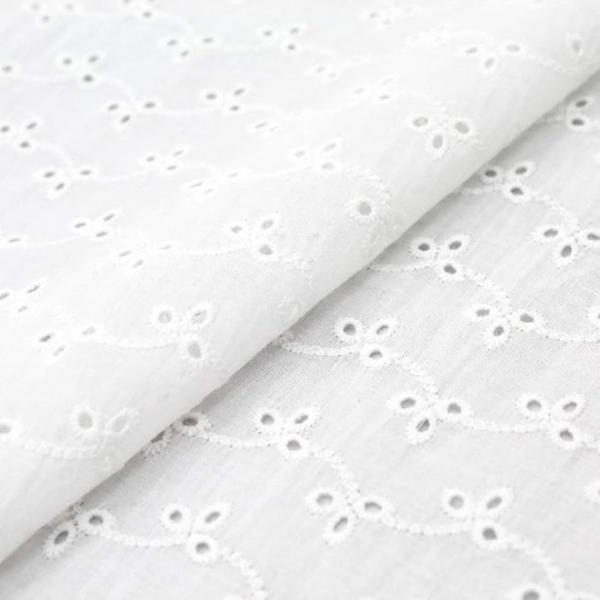 カラー コットン 刺繍 レース 生地 手芸用 布 約1m 幅135cm( 白色)