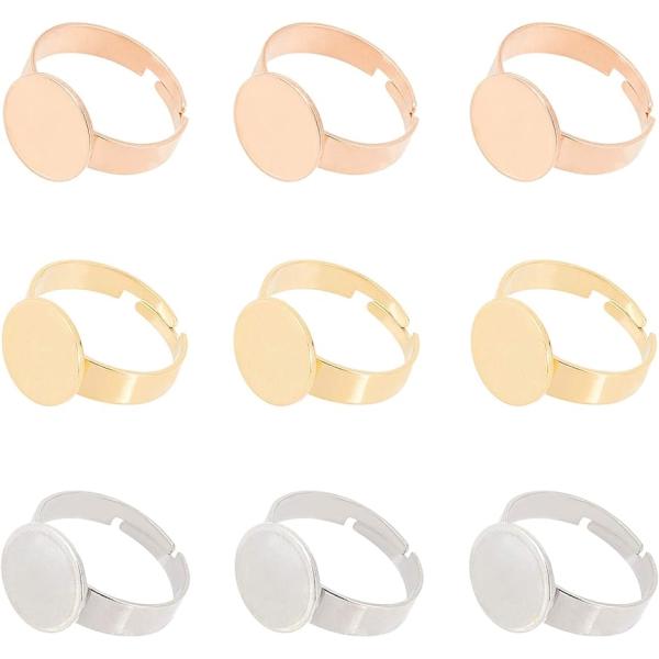 12個 3色 指輪ベゼル 指輪作り 304ステンレス製 MDM( 3色-12セット,  トレイ12m...