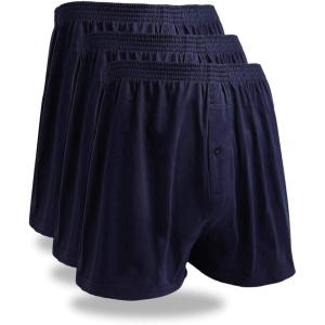 メンズ ニット トランクス 無地 3枚 セット 大きいサイズ 下着 吸水速乾 前開き ボタンあり( ネイビー3枚,  3L)