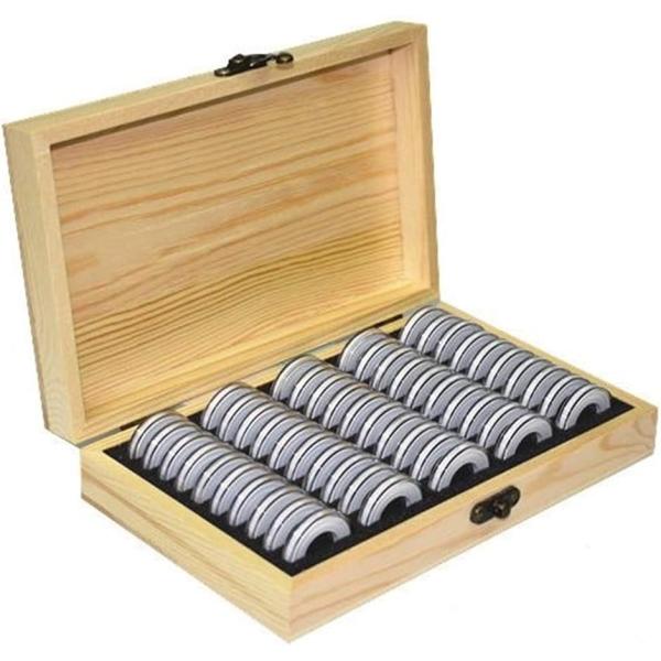木製 コイン コレクション ケース 径5種対応 ボックス 記念 収納 コインカプセル付き( 50枚)...