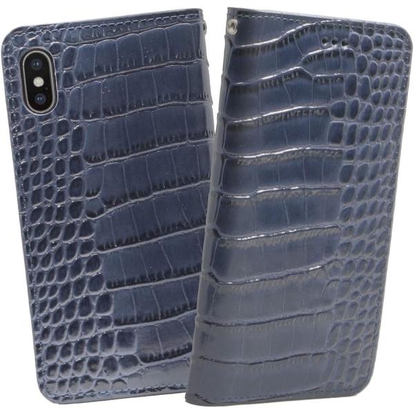 クロコダイル x 牛革 apple . 手帳型 レザー ケース iphone XR MDM(ブルー,...
