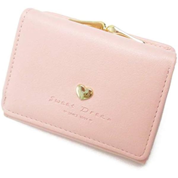 財布 レディース がま口 コンパクト 小さい 三つ折り ハート 薄( ピンク) 小銭入れ