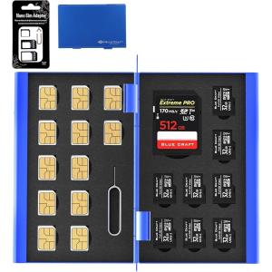 BLUECRAFT SIM・SDカード 収納ケース アルミ両面タイプ 最大21枚収納 nanoSIM12枚 SD1枚( ブルー)｜zebrand-shop