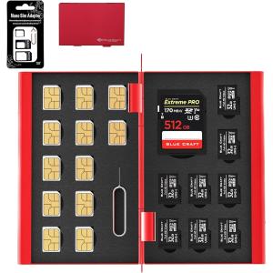 BLUECRAFT SIM・SDカード 収納ケース アルミ両面タイプ 最大21枚収納 nanoSIM12枚 SD1枚( レッド)｜zebrand-shop