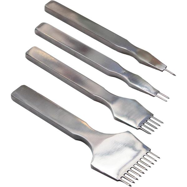 菱目打ち 高速度鋼 4本セット レザークラフト 工具 a294 (シルバー,  6mm)