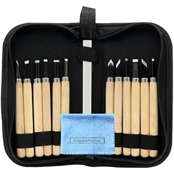 彫刻刀 12本 セット 砥石付き 収納ケース クリーニングクロス付き 木彫り 木工道具