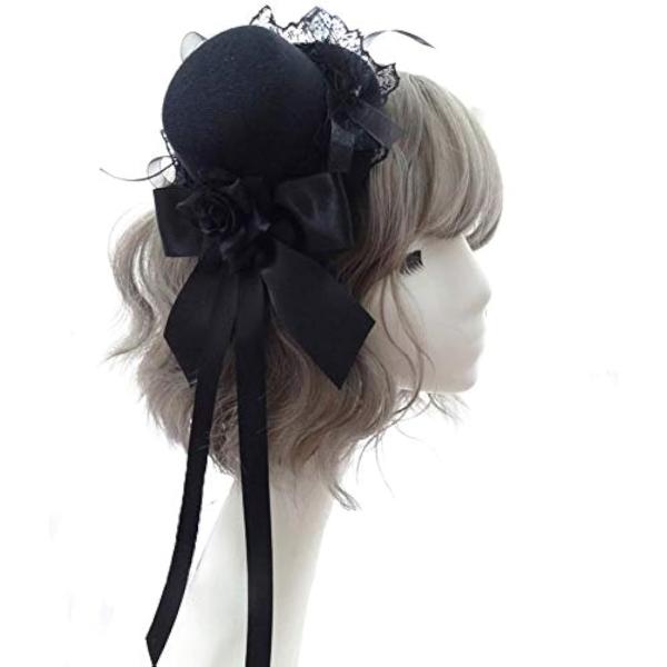 ミニハット 髪飾り ゴスロリ ヘアアクセサリー クリップ 帽子( ブラック)