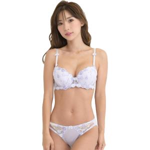 レディース ブラ ブラジャー ショーツ 下着 上 セット 女性 カップ 取り外し( パープル,  D...