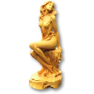 ツゲの木彫り 女神 ヌード 美少女 木製 彫刻 置物 高さ 15cm( 15cm