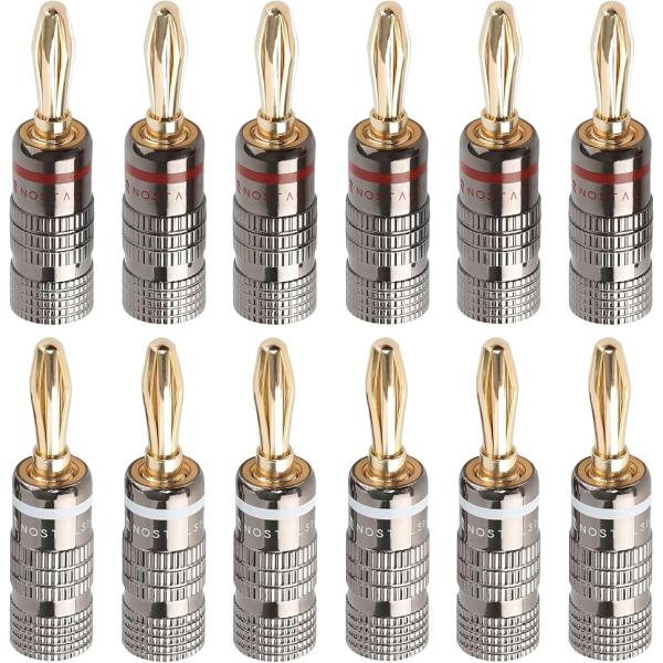 バナナプラグ 赤＋白セット ソルダーレス 24k金メッキ 簡単取り付け ダブルネジ固定 12AWG〜...