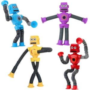 ロボット おもちゃ 吸盤 ポップチューブ 伸縮 面白い 光る 玩具 4色セット