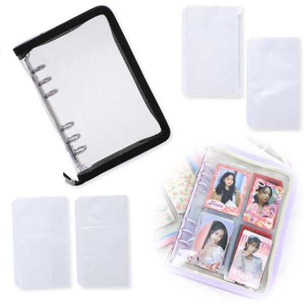 アクスタケース 推し活グッズ 収納 持ち運び ファイル 6リングファスナーケース リフィル( ブラッ...