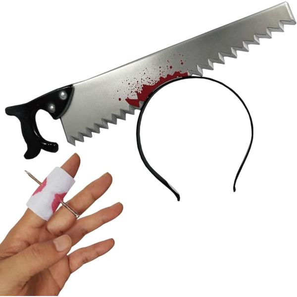 カチューシャ ハロウィン コスプレ 小物 恐怖 ゾンビ ホラー ジョーク セット e795 (ノコギ...