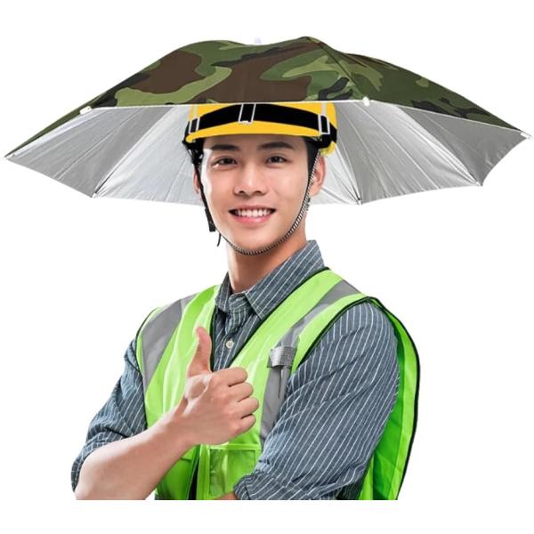ヘルメット 日除け 70cm パラソル かぶる傘 傘帽子 ハンズフリー 日傘(迷彩)