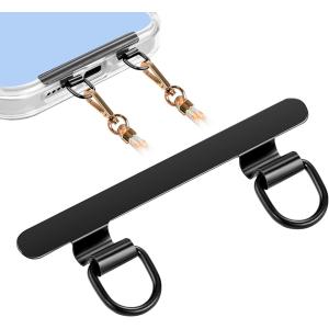 ストラップホルダー 0.2mm極薄 ダブルリング 1枚 スマホストラップ 金属製 タグパッチ MDM(ブラック-1枚,  Type-D金属製)