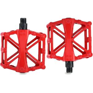 自転車 ペダル フラットペダル ロードバイク マウンテンバイク アルミ クロスバイク 左右セット MTB 滑り止め (レッド, 普通)