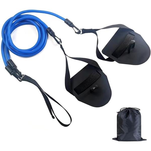 良品ラボ 水泳用 トレーニングチューブ 筋トレ 男女兼用 競泳 パドル スイミングゴム(ブルー（片方...