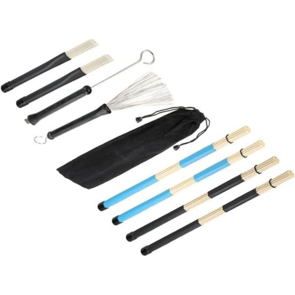 ドラムスティック ブラシセット ジャス ブラシ奏法 スライド奏法 バンブーロッド ワイヤー ナイロン...