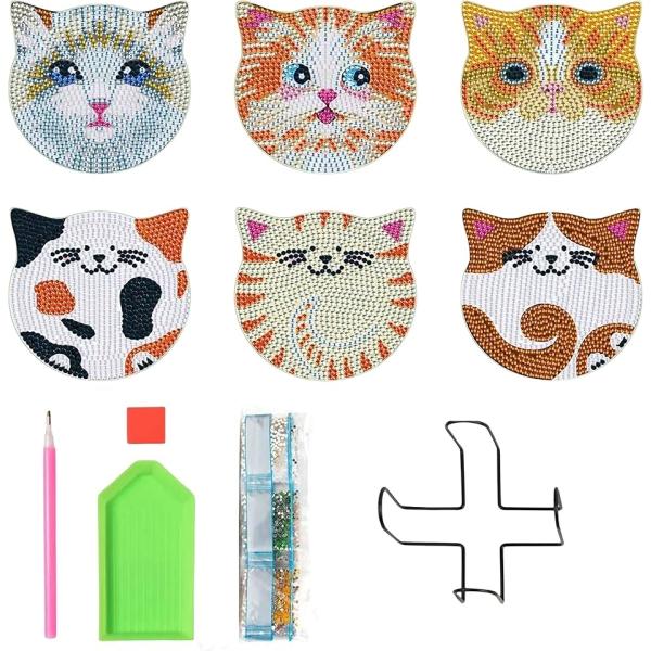 ダイヤモンドアート ビーズアート コースター キット DIY 初心者 ホルダー付(カラフル (猫 6...