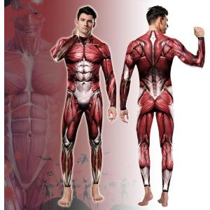 筋肉スーツ コスプレ 全身タイツ コスチューム 面白い メンズ 巨人 パフォーマンス(レッド, M)