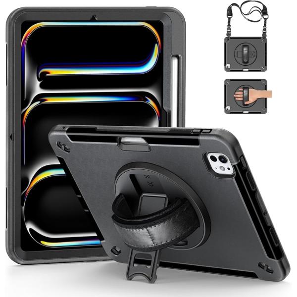 iPad Pro 11 M4 ケース 耐衝撃 ペン収納 360°回転スタンド( iPad Pro 1...